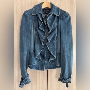 INC International Concepts Blue Denim Jacket with Ruffle Detail